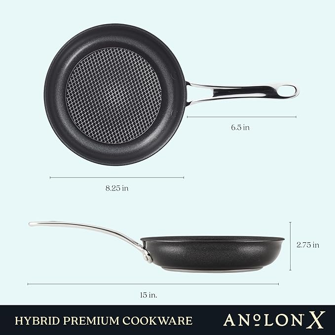 Anolon X Hybrid Nonstick Cookware Frying Pans/Skillet Set, Induction Suitable, 8 Inch, 10 Inch, and 12 Inch - Charcoal Gray