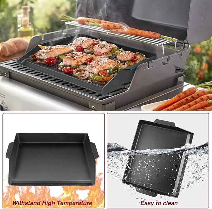 Griddle for Gas Grill, 23" X 16" Universal Cast Iron Griddle Insert for Weber Nexgrill Gas Stove Flat Top Charcoal Electric Grill Plate Outdoor Cooking Pan Camping Teppanyaki BBQ Accessory