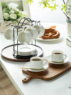 YHOSSEUN Espresso Cups Set with Saucers and Metal Stand Coffee Cup Set of 6 4 oz Cappuccino Cups Teacup for Tea Party - White