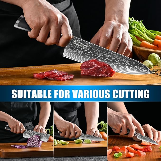 Sunnecko Damascus Kitchen Knife Set 4 Piece, Sharp Chef Knife Set Professional Kitchen Knives Sets Full Tang with Gift Box