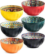 Cereal Bowls Set of 6, Bohemian Soup Bowls, 30 oz Colorful Ceramic Serving Bowls for Kitchen, Breakfast, Boho Decorative Bowl, Microwave Oven Safe Bowl for Salad, Pasta, Oatmeal