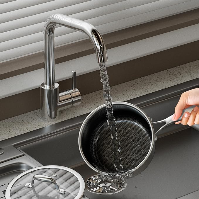 COOKER KING Hybrid Nonstick 6 Pcs Pot Set, 1.5 & 2QT Saucepan and 5-Quart Pots with Glass Lids, Induction Stainless Steel Cookware, Stay-Cool Handles, Dishwasher Safe, Compatible with All Cooktops