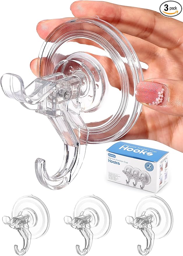 Antimbee 3 Pack Suction Cup Hooks, Clear Suction Cup Hanger, Removable Small Suction Cups for Shower, Bathroom, Glass, Door, Windows, Kitchen-Max Hanging up to 11 lbs on Smooth Surface