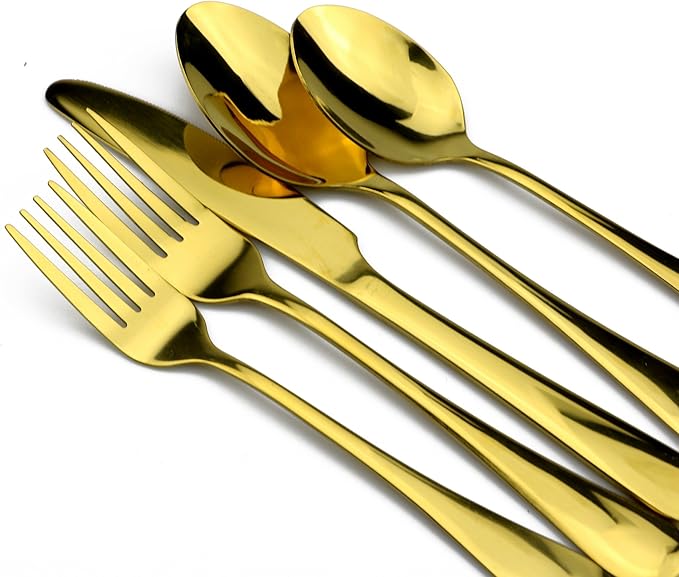 30-Piece 18/0 Stainless Steel Classical Flatware Set, Mirror Polishing Gold, Service for 6