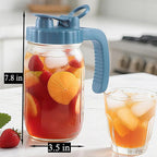 Mason Jar Pitcher 32 OZ With Pour Spout Lids 1 Quart Wide Mouth Water Pitcher Airtight And Leakproof Glass Carafe With Handle And Flip Cap For Milk, Iced Tea, Cold Brew Coffee, Juice, Infused Water