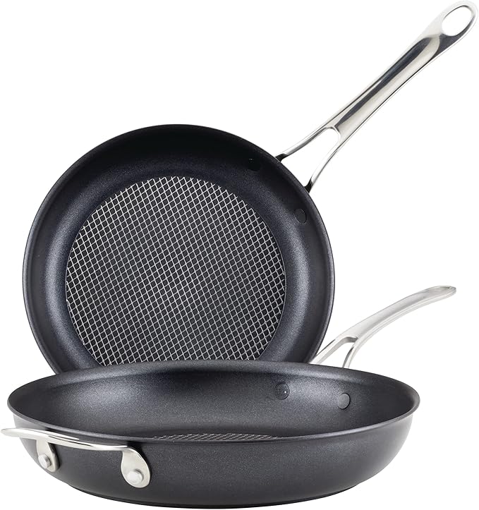 Anolon X Hybrid Nonstick Induction Frying Pans/Skillet Set, 10 Inch and 12 Inch, Dark Gray