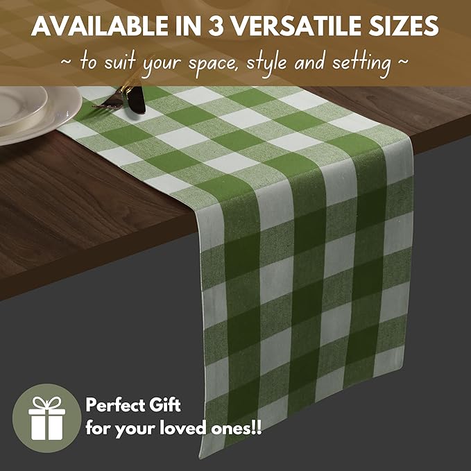 Native Fab Table Runner Buffalo Check Plaid 100% Cotton - 13x72 Inches Kitchen Dining Table Decoration for Indoor Outdoor Farmhouse Home Party Decor - Mint Green and White