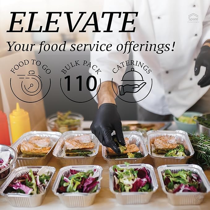 Spare Essentials 110 Pack - Small Aluminum Pans with Plastic Lids 1LB Disposable Baking Foil Containers, Takeout Food Storage, Freezer, for Restaurants & Catering - Size 5.5x4.5x1.9