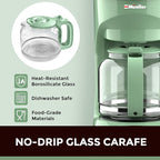 MUELLER HOME 12-Cup Drip Green Coffee Maker, Borosilicate Carafe, Auto-Off, Reusable Filter, Anti-Drip, Keep-Warm Function, Clear Water Level Window, Green Kitchen Accessories & Décor
