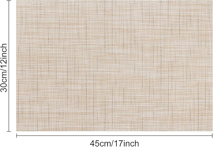 Myir JUN Placemats Set of 6, Vinyl Woven Placemats Place Mats Indoor Washable Table Mats Non-Slip Place mats for Dining Table (Beige, Set of 6)
