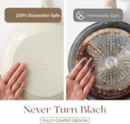 PRICUSIS Ceramic Nonstick Saucepan with Lid, 2 Quart Non Toxic Pot with Pour Spouts, Full Coated, 100% Dishwasher Safe, Induction Compatible & Oven Safe, PTFE PFAS & PFOA Free, Coconut White