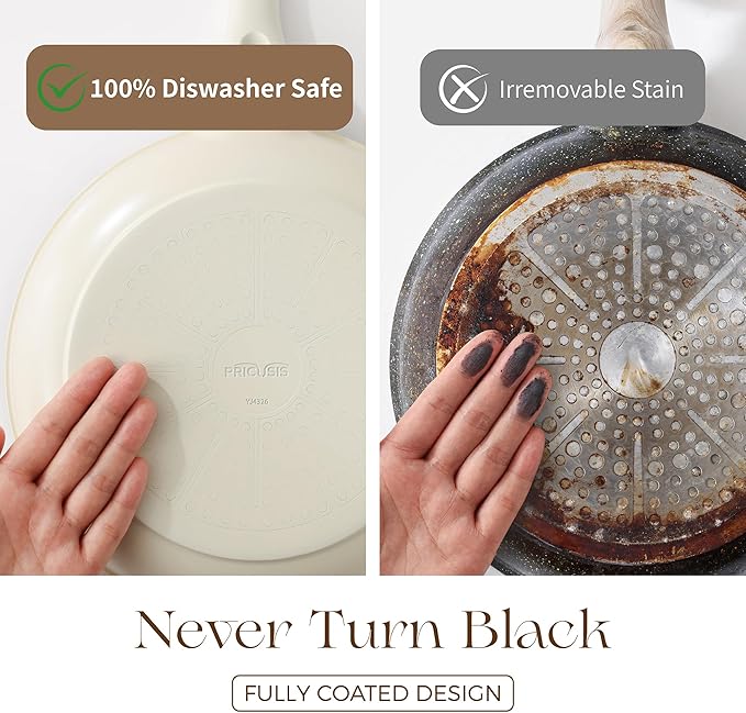 PRICUSIS Ceramic Nonstick Saucepan with Lid, 2.7 Quart Non Toxic Pot with Pour Spouts, Full Coated, 100% Dishwasher Safe, Induction Compatible & Oven Safe, PTFE PFAS & PFOA Free, Coconut White