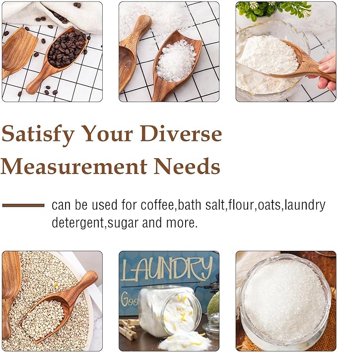 Wooden Coffee Scoop, 6.3 Inch Large Ground Coffee Scoop, Acacia Wood Wooden Scoop Coffee Spoons for Jars Canisters, Bath Salts, Tea, Sugar, Laundry Detergent