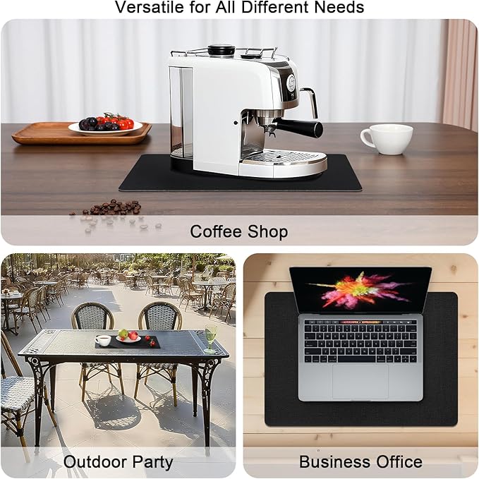 Myir JUN Placemats Dual Sided, Faux Leather Place Mats Set of 4 Indoor Placemats for Dining Table Outdoor Placemats Square Non-Slip Washable Table Mats (Black, Set of 4)