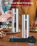 Electric Salt and Pepper Grinder Set with Rechargeable Base - Upgraded Large Capacity, Refillable Pepper Mill Set with LED Light & Adjustable Coarseness, Ideal for Kitchen, Outdoor, BBQ & Gift Giving