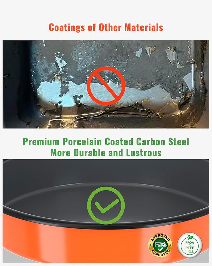 Round Roasting Pan Set Bakeware 4 Pack Baking Cake Pans Enamel Casserole Dish 9/10/12/14 Inches Chicken Roaster Oven Dishwasher Safe Christmas New Year Holiday Gift (Orange)