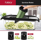 Fullstar Mandoline Slicer for Kitchen, Fruit Cutter, Cheese Grater, Cucumber Slicer, Veggie Spiralizer, Food Cutter & Kitchen Gadgets with Safety Glove (11 in 1, Stainless Steel)