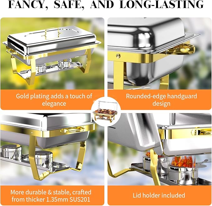 Chafing Dishes for Buffet，4PK Food Warmers for Parties, Buffet Servers and Warmers,Semi Gold Chafing Dish Buffet Set, Elegant Catering Supplies Buffet Display Set