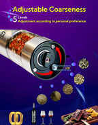 Electric Salt and Pepper Grinder Set with USB Charging Base, Upgraded 95ml Larger Capacity, Adjustable Coarseness,Stainless Steel Automatic Pepper Mill with One-Hand Operation, 2 Pack (Silver+Silver)