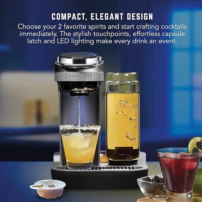 Bartesian Duet Cocktail Machine and Margarita Maker - Compact Home Bartender Mixologist Drink Mixer with 2 Glass Spirit Bottles - Automatic Machine Creates Premium Cocktails and Mocktails in Seconds