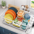 Dish Drying Rack for Kitchen Counter, Large Dish Racks with Drainboard, Kitchen Sink Dish Strainer Rack, Countertop Dish Drainer Rack with Cup & Utensil Holders, Dish Dryer Rack Large Sizw White