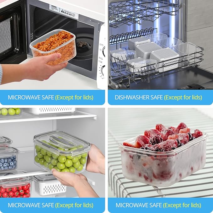 5 Pack Fruit Storage Containers for Fridge - Clear Berry Containers with Colander, Airtight Fridge Organizer Bins with Vent Handle Lids for Refrigerator Organizers and Storage Keep Fresh