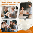 MGKKT Enameled Cast Iron Dutch Oven Pot for Sourdough Bread Baking, 5 Quart Non Stick Cloche Homemade Bread Oven with Lid, Baking Gifts, Alpine Oat White
