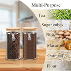 Glass Storage Jars Set Elegant Containers with Airtight Bamboo Lids, Perfect for Kitchen Organization - Flour, Rice, Pasta, Sugar, Coffee Beans, Accessories Included (Coffee Jar x 2)