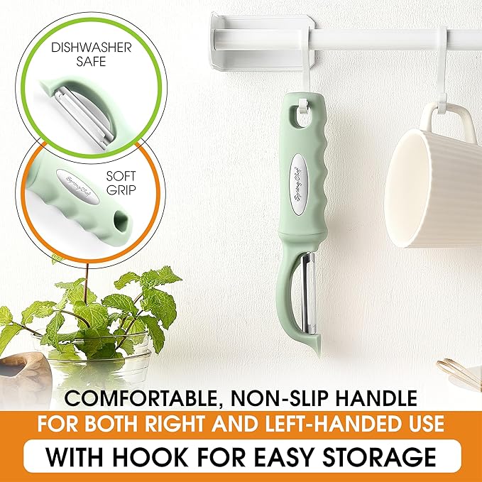 Spring Chef Premium Swivel Vegetable Peeler, Comfortable Handle and Ultra Sharp Stainless Steel Blades - Perfect Kitchen Peeler For Veggie, Fruit, Potato, Carrot, Apple - Pistachio
