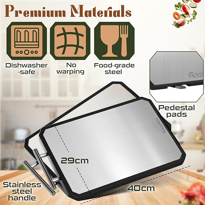 Titanium Cutting Board – 16x11” Stainless Steel Chopping Board, Medical-Grade, Dishwasher Safe, for Vegetables & Meat