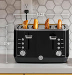 GE 4 Slice Toaster | Extra Wide Slots for Bagels, Breads, Waffles & More | 7 Shade Options | Countertop Kitchen Essentials | 1500 watt, Black