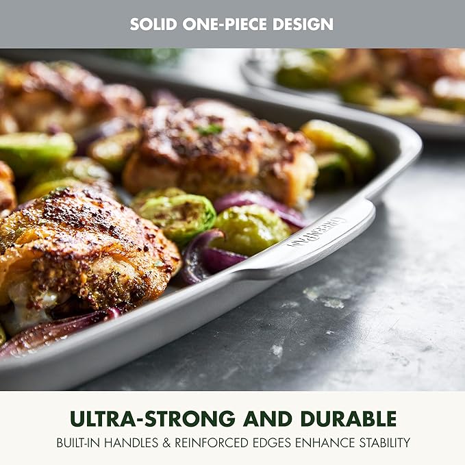 GreenPan Premiere Ovenware Healthy Ceramic Nonstick 18" x 13" Half Rectangular Baking Pan, PFAS-Free, Warp-Free Bakeware, Durable Quick Heating Tray, Oven Safe to 600F, Dishwasher Safe, Gray