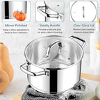 E-far 4 Quart Stock Pot with Lid, Stainless Steel Stockpot for Cooking Simmering Soup Pasta Sauce, with Tri-Ply Bottom & Visible Cover, Induction/Gas/Dishwasher Safe, Heavy Duty & Non Toxic
