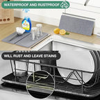 YIGII Dish Drying Rack with 3 X Diatomite Dish Mat- Expandable Dish Drainer for Kitchen in Sink/Countertop Dry Rack, Fast Drying Stone Mat, Dish Rack with Utensil Holder, 5.4”W x 12.1”-18.9”L