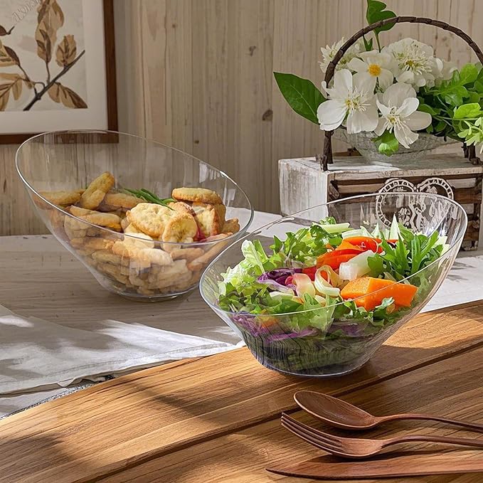 bUCLA 12 Pack Clear Plastic Serving Bowls - 20 OZ Angled Serving Bowls Disposable for Chip,Candy,Salad & Fruit - Ideal for Party & Wedding