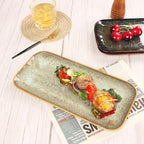 Ceramic Dinner Plates Dish Set, Set of 4, Microwave Oven and Dishwasher Safe,Scratch Resistant, Dinnerware Kitchen Porcelain Serving Dishes Brown glaze change, 12.4 Inch Rectangle plate