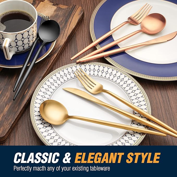 20 Pcs Gold Silverware Set, Stainless Steel Flatware Set Service for 4, Matte Gold Cutlery Set, Include Knives/Forks/Spoons, Dishwasher Safe