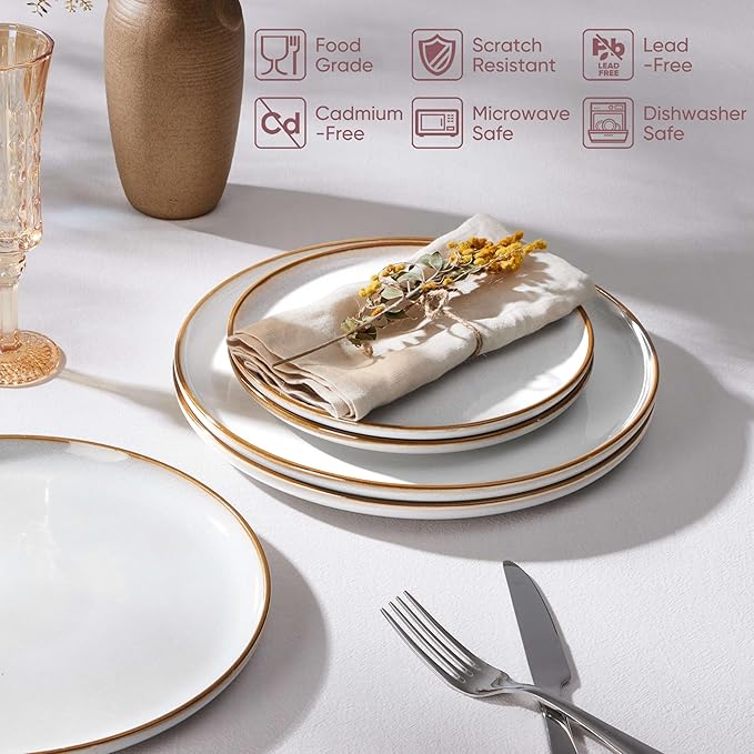 Herogo Ceramic 7.9 Inch Porcelain Dessert Plates Set of 6, Small Stoneware Dinner Plate Set, Double Reactive Glaze Large Dinnerware Plates for Kitchen, Microwave, Oven & Dishwasher Safe, Ivory White