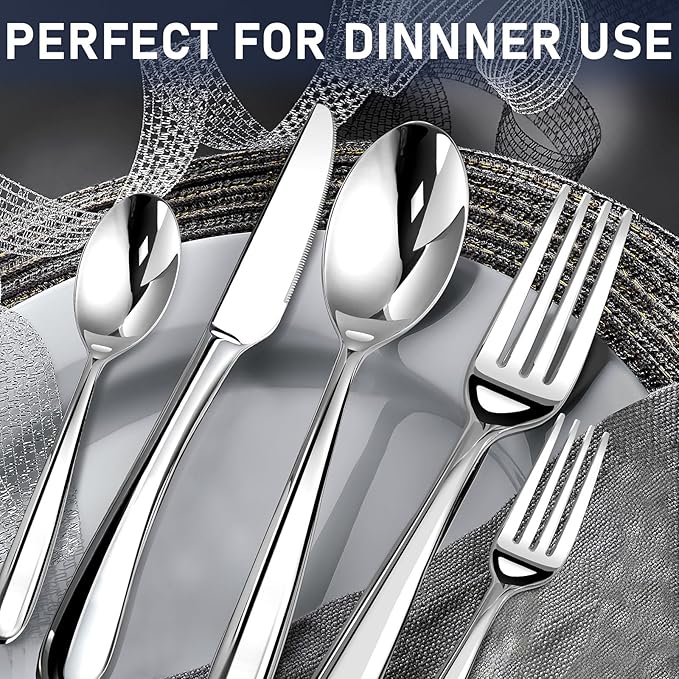 Heavy Duty Silverware Set for 12, 60 Piece Premium Stainless Steel Flatware Utensils Cutlery Set Including Steak Knife Fork and Spoon, Dishwasher Safe, Gift Package for Wedding Housewarming