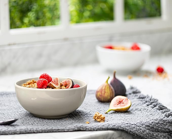 KooK Soup Bowls, Cereal Bowl, Ceramic, Bowls for Kitchen, Microwave, Dishwasher and Freezer Safe, Porcelain Dishes for Pasta, Salad, Oatmeal, Deep Interior, 20 oz, Set of 6, (Powder Grey)