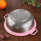 Stainless Steel Colander With Handle and Legs, Large Metal Pink Strainer for Pasta, Spaghetti, Berry, Veggies, Fruits, Noodles, Salads, 5-quart 10.5” Kitchen Mesh Colander, Dishwasher Safe