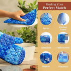 Maison d' Hermine Pot Holders Set 100% Cotton Heat Resistant Potholders 8" x 8" Hot Pads with Loop BBQ, Cooking, Baking, Grilling, Kitchen, Handling Hot Pans Spring/Summer (Pack of 2, Indigo Love)