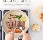 PRICUSIS Nonstick Ceramic Frying Pan with Lid, 8/10 Inch Skillet with Stay Cool Handle, Fully Coated, 100% Dishwasher Safe, Oven Safe, PTFE PFAS & PFOA Free (8 Inch, Coconut White