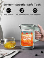 Sekaer Small Electric Tea Kettle Stainless Steel 0.8L Portable Travel Hot Water Boiler, Mini Electric Coffee Kettle with Auto Shut-Off & Boil Dry Protection, Cordless Base & Green