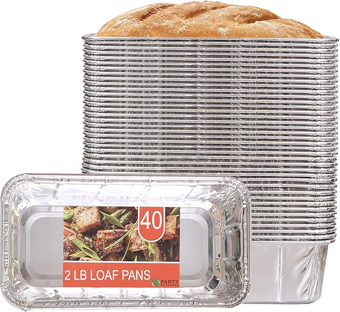 PARTY BARGAINS 2 Lb Aluminum Loaf Pan - 40 Pack, 8.5" x 4.5" x 2.5" Heavy Duty Disposable Bread Pans for Perfect for Baking, Lasagna, Meatloaf & Food Serving (Max 240°C)