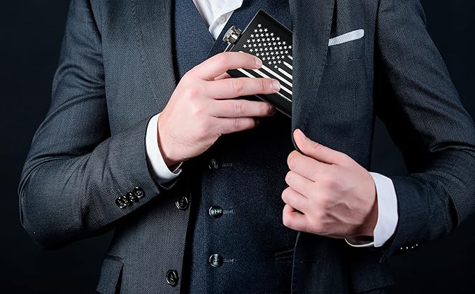 American Flag 8 oz Flask | Stainless Steel Hip Flask for Liquor – Matte Black, Great Gift Idea for Veterans