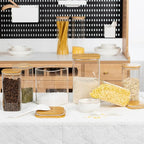 156oz 52oz Airtight Glass Square Storage Canister with Bamboo Lid Set of 2(4600ml*1 1550ml*1) Large Gallon Glass Jars for Sugar, Flour, Cookies and Coffee beans (‎with Black Lable)