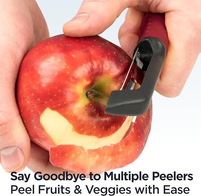 Deiss PRO Premium Swivel Vegetable Peeler - Sharp Stainless Steel Peeler With Easy Non-Slip Hand Grip, Potato Peelers For Kitchen, Fruit, Carrot, Apple, Veggie, Kiwi, Durable, Dishwasher Safe (RED)