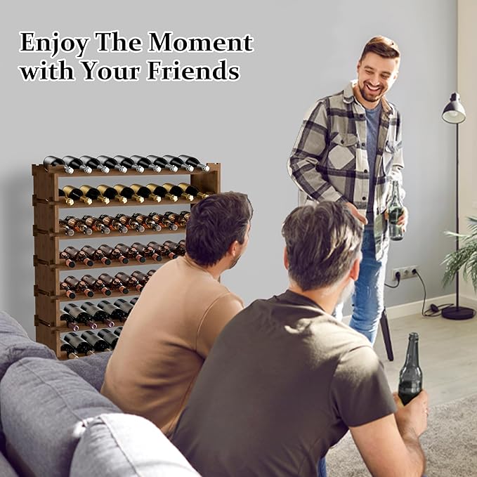 Bambloom Wine Rack Freestanding Floor, Stackable Wine Bottle Storage, Wooden Free Standing Wine Stand Organizer for Kitchen,Cellar. 36 Bottles Wine Holder Display Shelves for Champagne (Walnut)