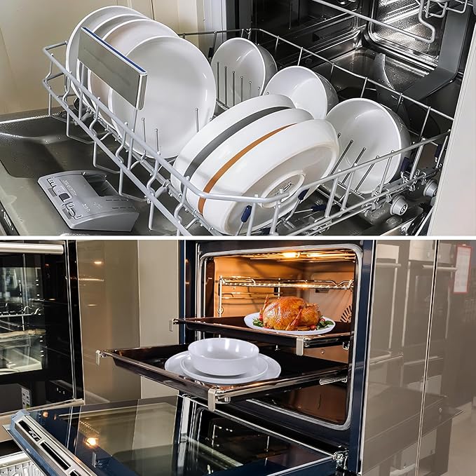 Ceramic Dinner Plates Set of 4-10 inch Stoneware Plates Set - Microwave&Dishwasher&Oven Safe, Porcelaine Dinnerware Dish Set for Kitchen Serving,Scratch Resistant - White(Grey Bottom)